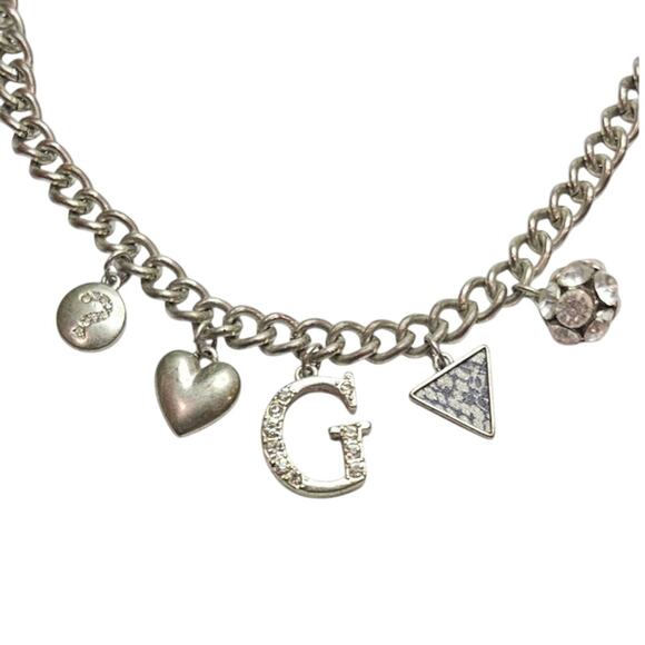 Guess Charm Necklace Adjustable Silver Tone Chain with G Logo & Iconic Charms - Picture 1 of 3